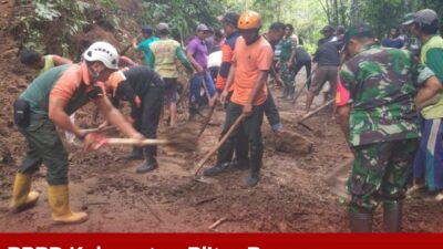 BPBD Kabupaten Blitar Bersama Masyarakat Evakuasi Jalan Penghubung Desa di Kecamatan Doko