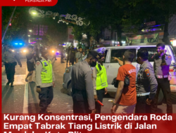 Kurang Konsentrasi, Pengendara Roda Empat Tabrak Tiang Listrik di Jalan Merdeka Kota Blitar