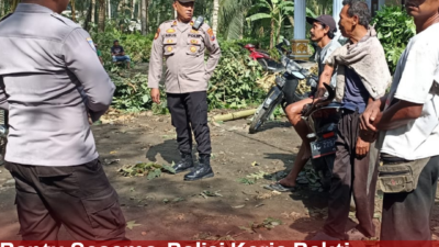 Bantu Sesama, Polisi Kerja Bakti Bersihkan Sisa Puing-puing Pohon Tumbang ke Pemukiman Warga