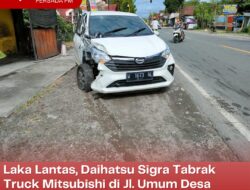 Laka Lantas, Daihatsu Sigra Tabrak Truck Mitsubishi di Jl. Umum Desa Pojok, Kecamatan Garum