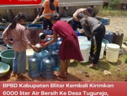 BPBD Kabupaten Blitar Kembali Kirimkan 6000 liter Air Bersih Ke Desa Tugurejo, Wates