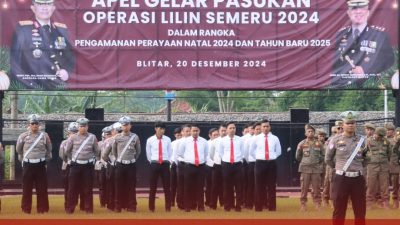 SIAP AMANKAN LIBUR NATAL DAN TAHUN BARU, POLRES BLITAR GELAR APEL PASUKAN OPERASI LILIN SEMERU 2024