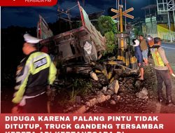 DIDUGA KARENA PALANG PINTU TIDAK DITUTUP, TRUCK GANDENG TERSAMBAR KERETA API KERTANEGARA DI PERLINTASAN PAKUNDEN