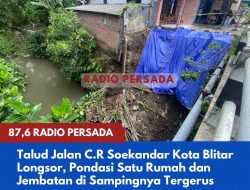 Talud Jalan C.R Soekandar Kota Blitar Longsor, Pondasi Satu Rumah dan Jembatan di Sampingnya Tergerus