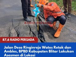Jalan Desa Ringinrejo Wates Retak dan Ambles, BPBD Kabupaten Blitar Lakukan Asesmen di Lokasi