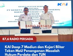 KAI Daop 7 Madiun dan Kejari Blitar Teken MoU Penanganan Masalah Hukum Perdata dan TUN