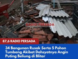 34 Bangunan Rusak Serta 5 Pohon Tumbang Akibat Dahsyatnya Angin Puting Beliung di Kota Blitar