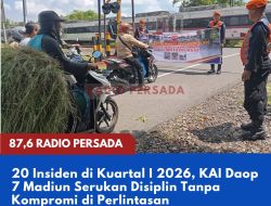 20 Insiden di Kuartal I 2026, KAI Daop 7 Madiun Serukan Disiplin Tanpa Kompromi di Perlintasan