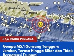 Gempa M5,1 Guncang Tenggara Jember, Terasa Hingga Blitar dan Tidak Berpotensi Tsunami