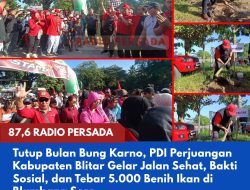 Tutup Bulan Bung Karno, PDI Perjuangan Kabupaten Blitar Gelar Jalan Sehat, Bakti Sosial, dan Tebar 5.000 Benih Ikan di Blumbang Soso