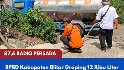 BPBD Kabupaten Blitar Droping 12 Ribu Liter Air Bersih untuk Ratusan Warga Terdampak Kemarau di Wates