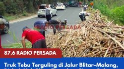 Truk Tebu Terguling di Jalur Blitar–Malang, Dishub Kab Blitar Terapkan Sistem Buka Tutup
