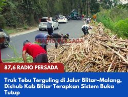 Truk Tebu Terguling di Jalur Blitar–Malang, Dishub Kab Blitar Terapkan Sistem Buka Tutup