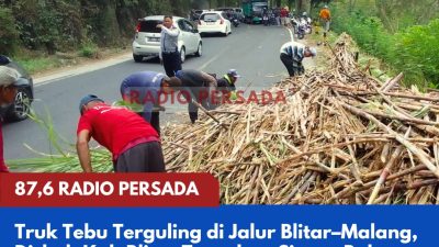 Truk Tebu Terguling di Jalur Blitar–Malang, Dishub Kab Blitar Terapkan Sistem Buka Tutup