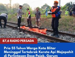 Pria 55 Tahun Warga Kota Blitar Meninggal Tertabrak Kereta Api Majapahit di Perlintasan Desa Pojok, Garum