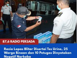 Razia Lapas Blitar Disertai Tes Urine, 25 Warga Binaan dan 10 Petugas Dinyatakan Negatif Narkoba