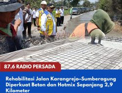 Rehabilitasi Jalan Karangrejo–Sumberagung Diperkuat Beton dan Hotmix Sepanjang 2,9 Kilometer