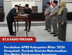 Perubahan APBD Kabupaten Blitar 2026 Disepakati, Pemkab Diminta Maksimalkan Sisa Waktu Pelaksanaan Anggaran