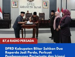 DPRD Kabupaten Blitar Sahkan Dua Raperda Jadi Perda, Perkuat Pembangunan Pariwisata dan Irigasi