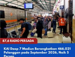 KAI Daop 7 Madiun Berangkatkan 466.021 Pelanggan pada September 2026, Naik 5 Persen