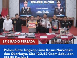 Polres Blitar Ungkap Lima Kasus Narkotika dan Okerbaya, Sita 122,42 Gram Sabu dan 198 Pil Double L