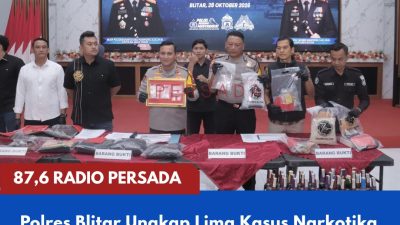 Polres Blitar Ungkap Lima Kasus Narkotika dan Okerbaya, Sita 122,42 Gram Sabu dan 198 Pil Double L
